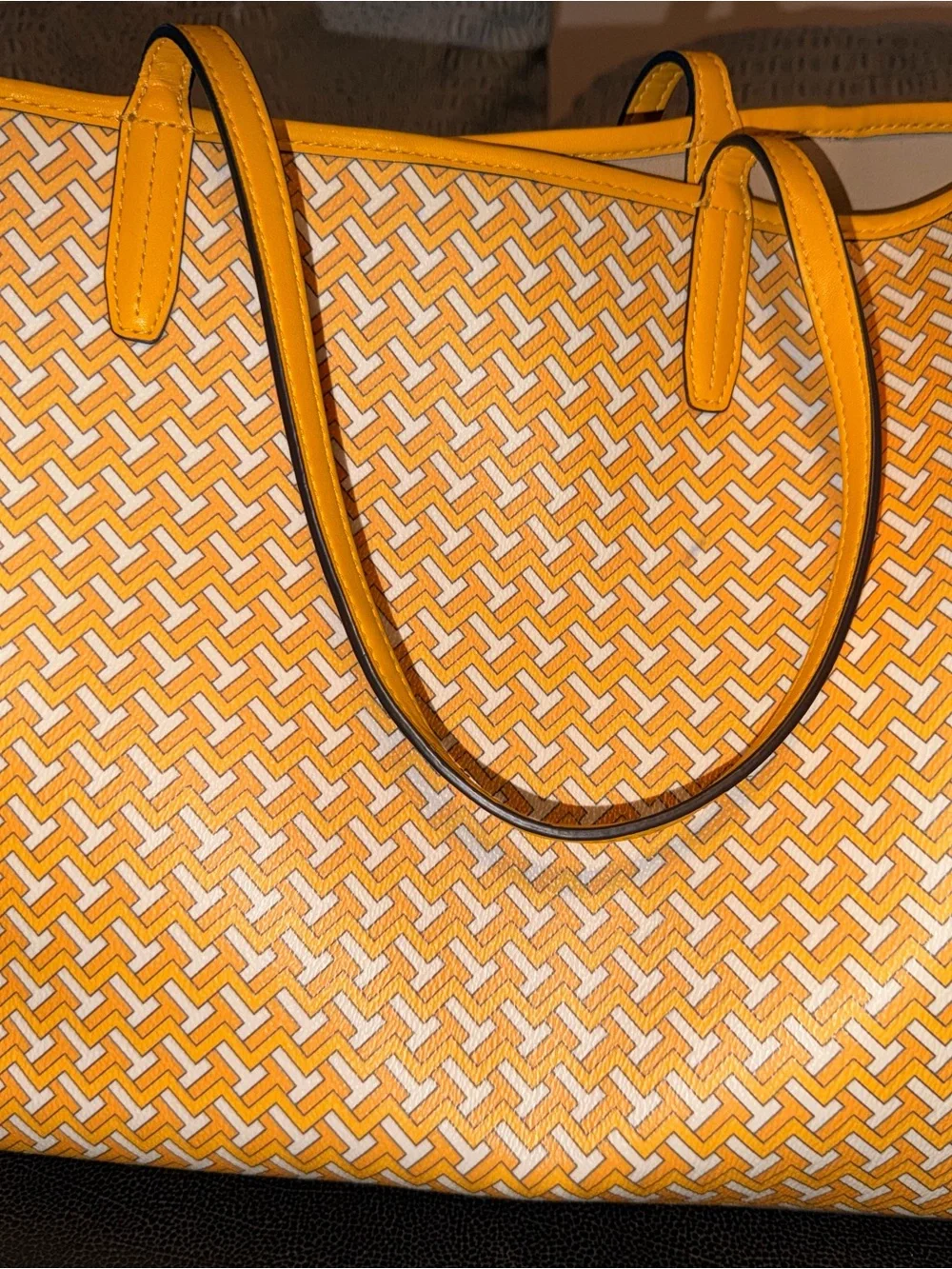 Tory Burch Gemini Link Canvas Tote  Yellow and White Striped